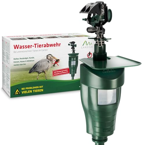 GARDIGO® Wasserstrahl Tiervertreiber I Vogelabwehr, Reiherschreck, Katzenschreck für Garten | PIR-Bewegungsmelder I Reichweite bis zu 10 m I Vogelschreck, Katzenabwehr, Hundeabwehr | Inkl. Batterien