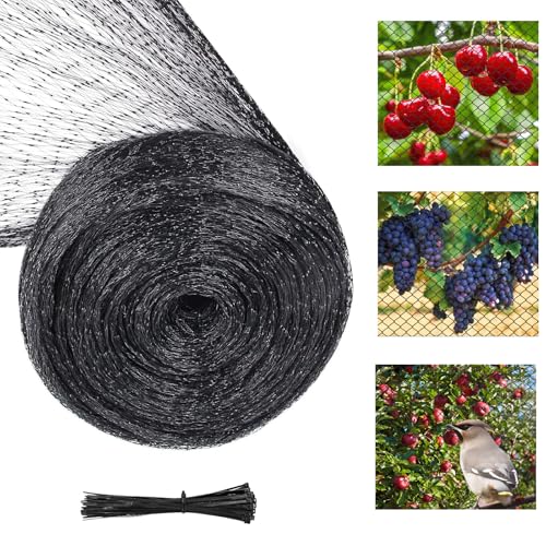 Vogelschutznetz 4x6M, Teichnetz Vogelnetz Engmaschig mit 20 Stück Kabelbinder,Taubennetz Balkon, Pflanzenschutznetz,Gartennetz Obstbaumnetz für Balkon,Gärten,Teich Kirschenbaum (Schwarz, 4 * 6m)