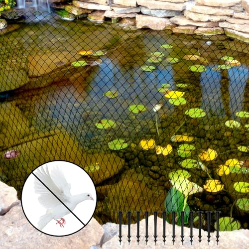 Teichnetz Feinmaschig, Vogelnetze Vogelschutznetz mit 12 Stück Bodenanker, Obstbaumnetz Laubnetz UV Beständig Schwarz für Teich Gartennetz Obstbäume Gemüse Schutznetz (2x5m)